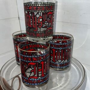 Vntg Houze Christmas stained glass tumblers (set 4)